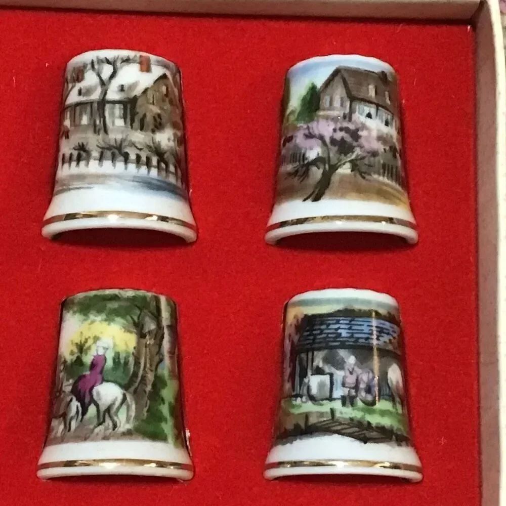 Thimbles vintage set of four porcelain thimbles made in Japan